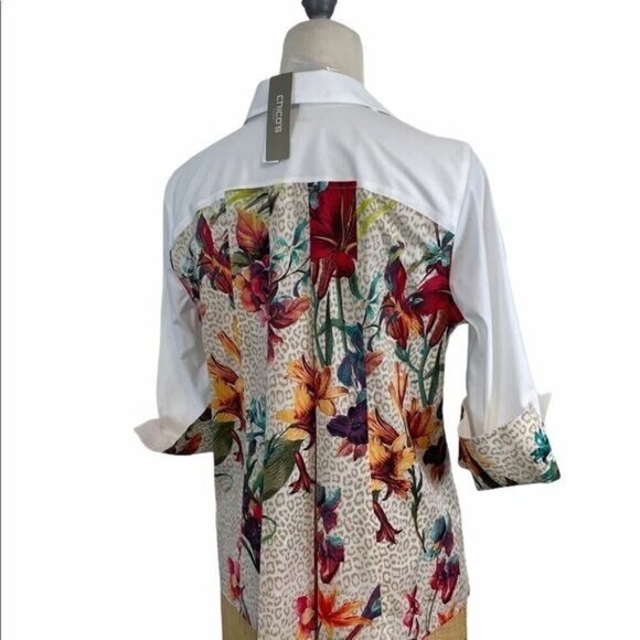 Chico's Tropical Pleat Back Shirt Top 0 Small NWT - Picture 5 of 8